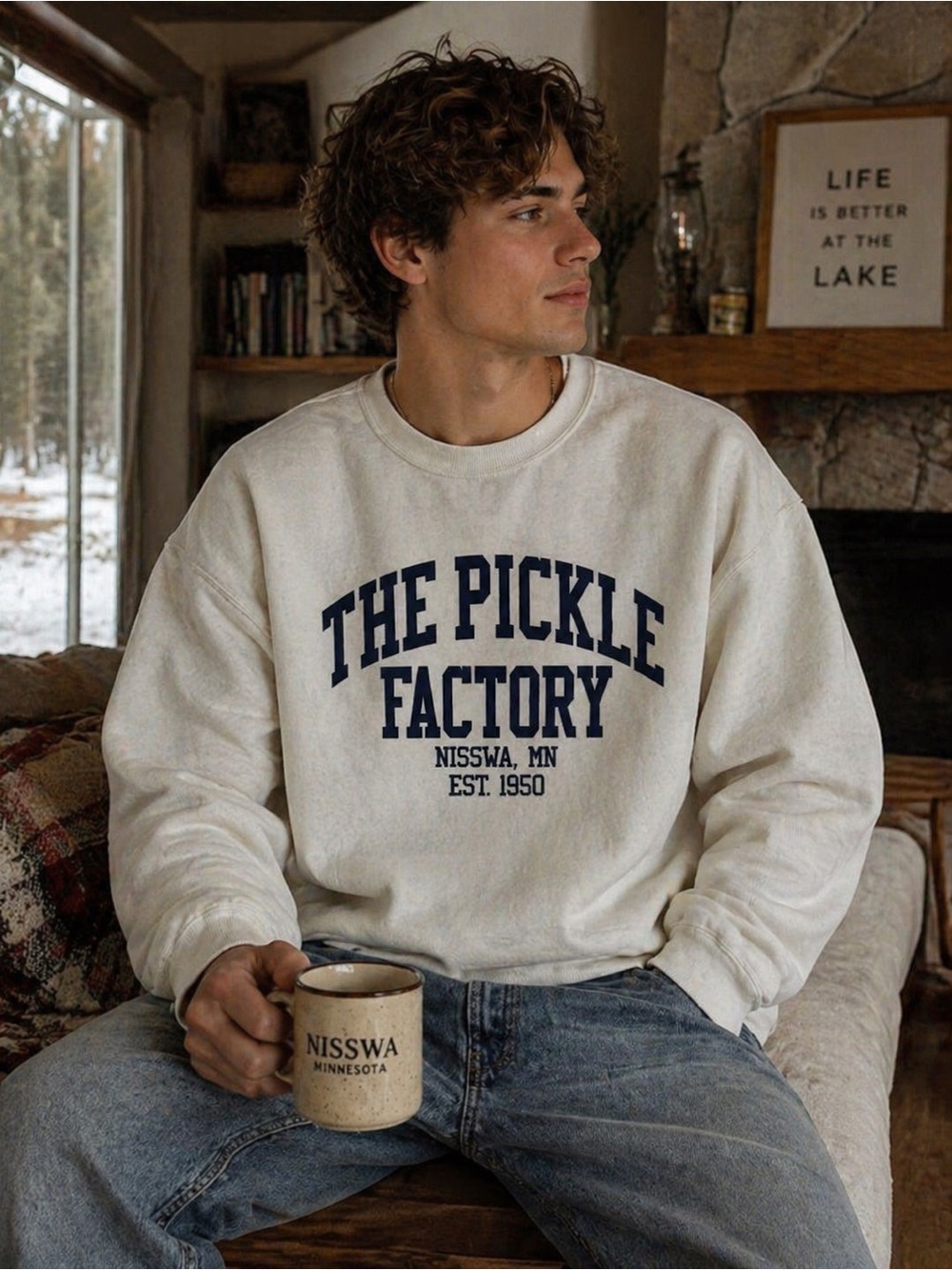 The Pickle Factory Nisswa MN Crewneck Sweatshirt Size S Cozy Neutral